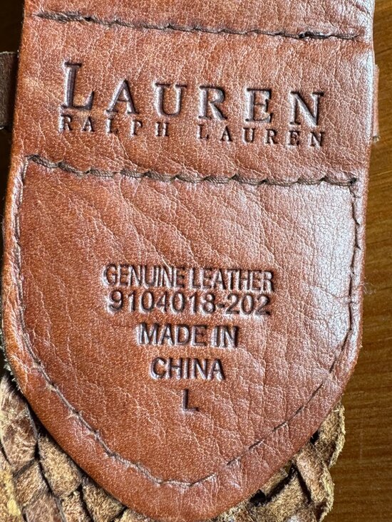 VTG Ralph Lauren Brown Leather Wide Braided Belt with Two Prong Buckle - Large